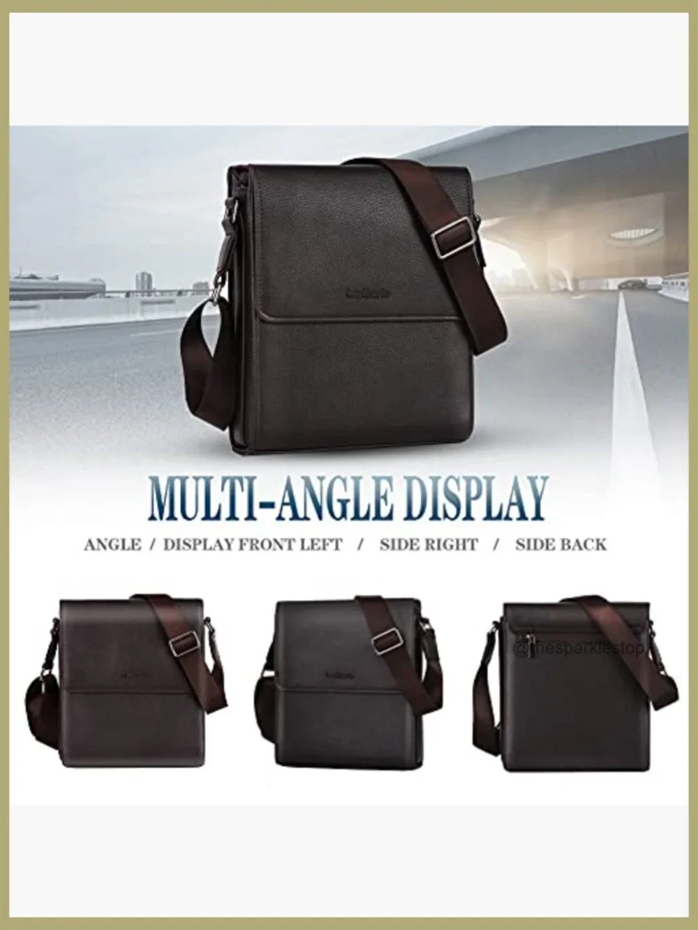 Vegan Leather Messenger Crossbody Bag for Men Work Travel